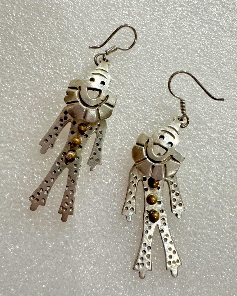 Taxco Articulated Clown Dangle Earrings Sterling Silver Hammered 3" Vtg 20 gr